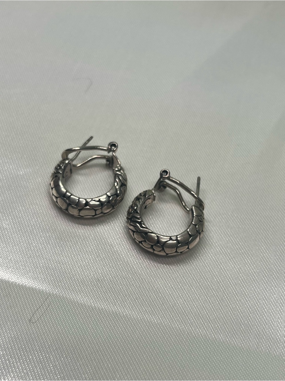 Sarda Sterling Silver Textured Hoop Earrings - Silver